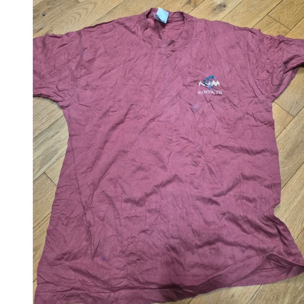 Vintage Fruit the Loom Santa Fe Kokopelli Embroidered T-Shirt Maroon Large USA